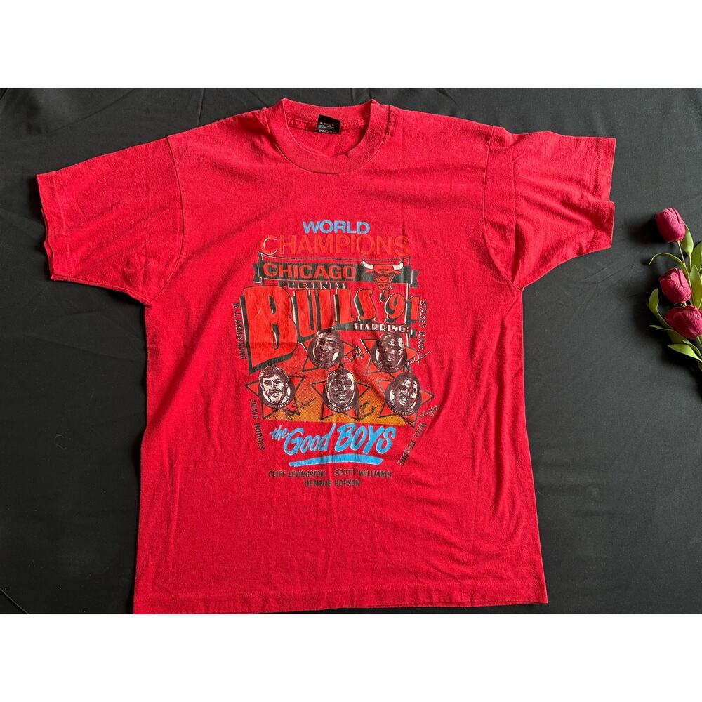Vintage '91 Chicago Bulls World Champions T-Shirt Single Stitch USA Size XL